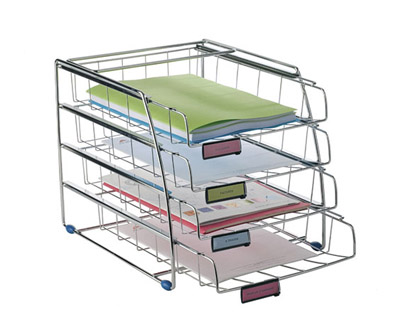 CORBEILLE  COURRIER ALBA MTAL CHROM COULISSANTE PATINS ANTIDRAPANTS PORTE-TIQUETTES 405X335X335MM SET 4 UNITS