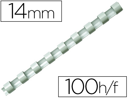 ANNEAU PLASTIQUE  RELIER FELLOWES DOS ROND CAPACIT 100F 14MM DIAMTRE 300MM LONGUEUR COLORIS BLANC BOTE 100 UNITS