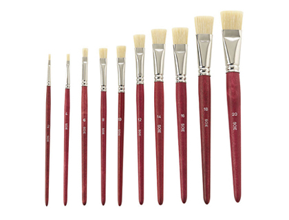 BROSSE PLATE PINSELFABRIK SOIE DE PORC N18 VIROLE FER BLANC NICKEL LOT 10 UNITS