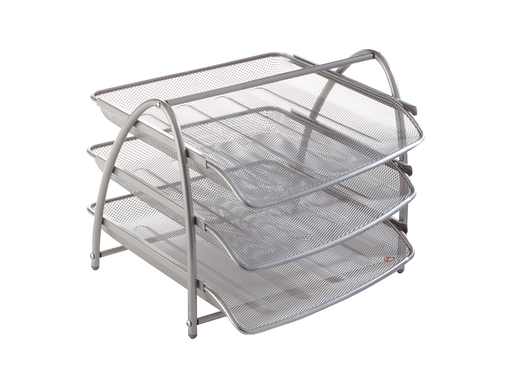 CORBEILLE  COURRIER ALBA MTAL MESH COULISSANTE CHARGEMENT FRONTAL MONTAGE RAPIDE 295X340X250MM COLORIS GRIS SET 3 UN