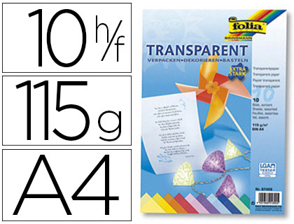 PAPIER CALQUE FOLIA A4 115G COLORIS ASSORTIS POCHETTE 10F