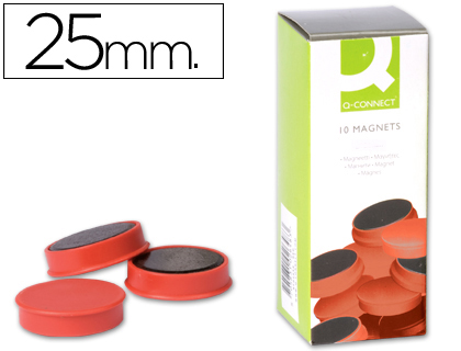 AIMANT Q-CONNECT DIAMTRE 25MM AFFICHAGE SIGNALISATION TOUTES SURFACES MTALLIQUES COLORIS ROUGE BOTE 10 UNITS