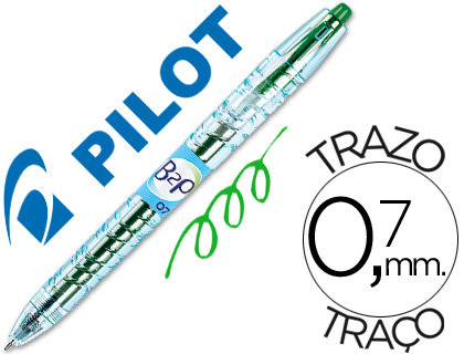ROLLER PILOT B2P GEL CRITURE MOYENNE 0.7MM CORPS PLASTIQUE RECYCL TRANSLUCIDE RECHARGEABLE COLORIS VERT