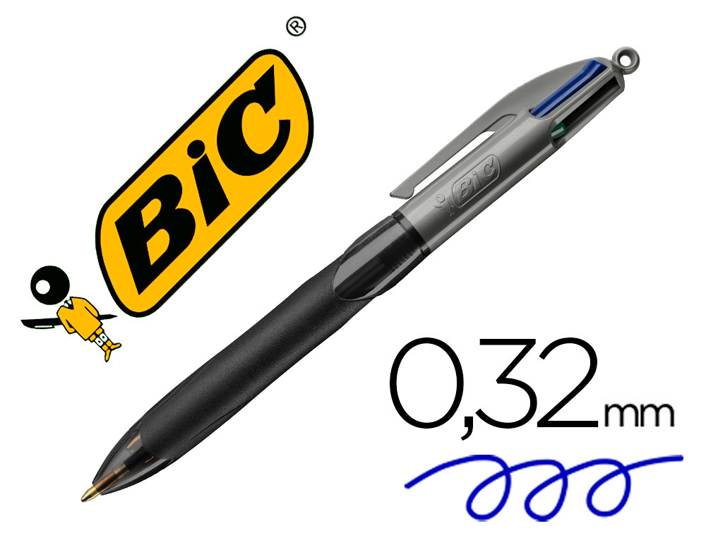 STYLO-BILLE BIC 4 COULEURS GRIP PRO POINTE MOYENNE ENCRE CLASSIQUE RTRACTABLE RECHARGEABLE 4 COULEURS STANDARD