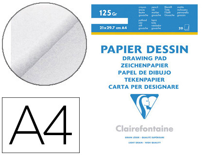 BLOC DESSIN CLAIREFONTAINE  GRAIN 125G A4 210X297MM PAQUET 20F