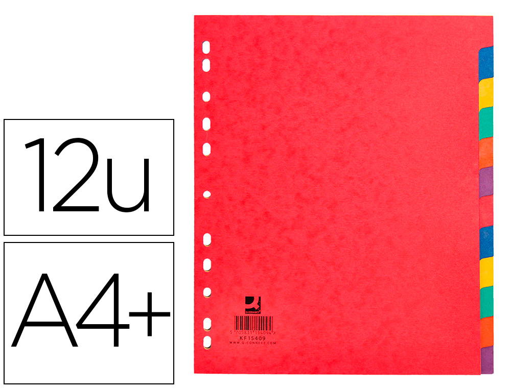 INTERCALAIRE Q-CONNECT CARTE LUSTRE 225G 12 POSITIONS A4+ 212X310MM