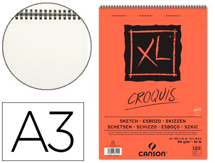 BLOC CROQUIS CANSON XL SPIRALE PETIT CT MICRO-PERFORATIONS 90G A3 120F
