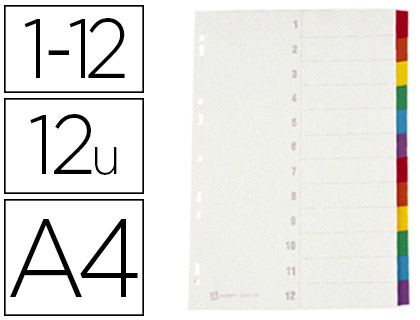 INTERCALAIRE AVERY CARTON FORT 12 POSITIONS A4 210X297MM TOUCHES RENFORCES