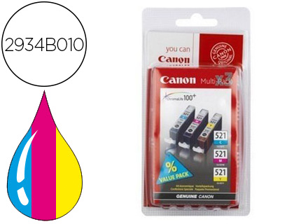 CARTOUCHE CANON JET D'ENCRE 2934 B007-CLI521C/M/Y PACK 3 ENCRES COULEUR CYAN/MAGENTA/JAUNE
