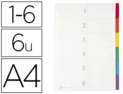 INTERCALAIRE AVERY CARTON FORT 6 POSITIONS A4 210X297MM TOUCHES RENFORCES