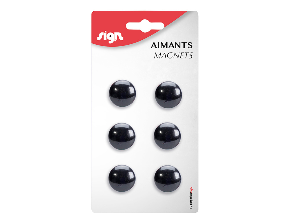 AIMANT SIGN ROND AFFICHER SIGNALER TOUTES SURFACES MTALLIQUES DIAMTRE 22MM COLORIS NOIR BLISTER 6 UNITS