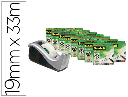 DVIDOIR SCOTCH MAGIC OFFICE C60 ARGENT + 16 ROULEAUX DE RUBAN ADHSIF 19MMX33M BOTE INDIVIDUELLE