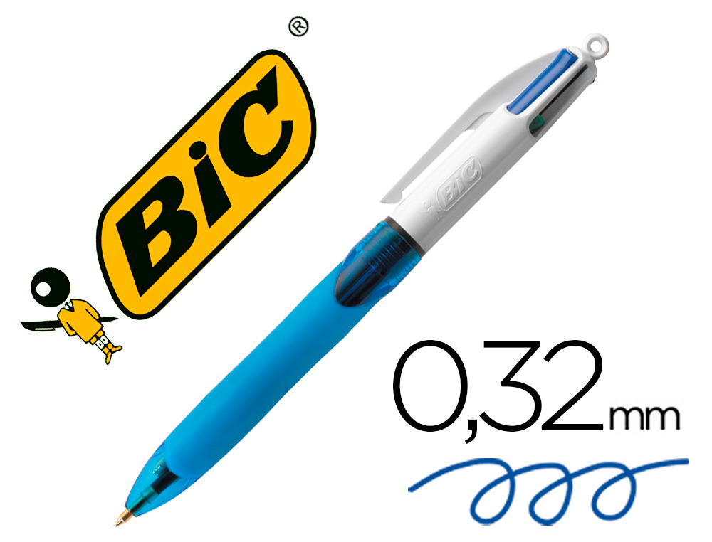 STYLO-BILLE BIC 4 COULEURS GRIP PRO POINTE MOYENNE ENCRE CLASSIQUE RTRACTABLE RECHARGEABLE 4 COULEURS