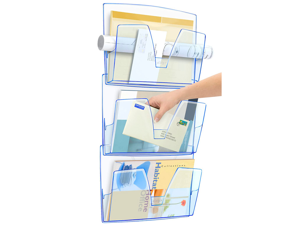 CORBEILLE MURALE CEP ICE 3 CASES CLIPSABLES POLYSTYRENE A4 DECOUPE LATERALE POUR A3 361X86X270MM COLORIS BLEU GLACIER