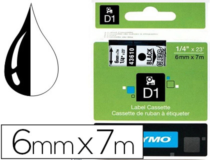 RUBAN TITREUSE DYMO LECTRONIQUE STANDARD D1 6MMX7M COLORIS IMPRESSION NOIR/TRANSPARENT