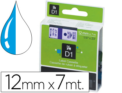 RUBAN TITREUSE DYMO LECTRONIQUE STANDARD D1 12MMX7M 31G COLORIS IMPRESSION BLEU/BLANC