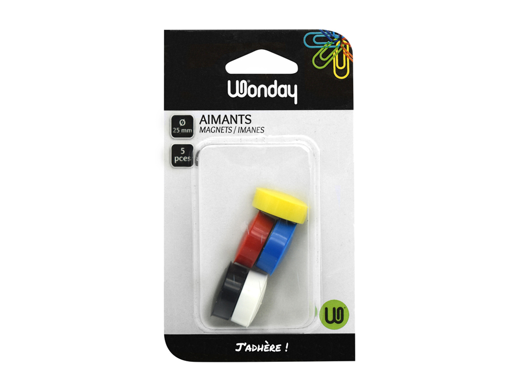 AIMANT WONDAY ROND DIAMTRE 25MM COLORIS ASSORTIS BLISTER 5 UNITS