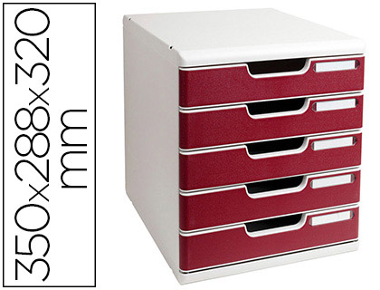 MODULE CLASSEMENT EXACOMPTA MODULO 5 TIROIRS 350X288X320MM COLORIS GRIS/BORDEAUX