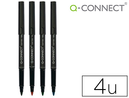 STYLO-FEUTRE Q-CONNECT PERMANENT POINTE MOYENNE MULTI-SUPPORTS CD/DVD PLASTIQUE COULEUR ASSORTIS POCHETTE DE 4U