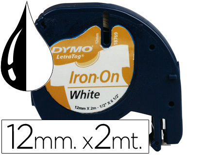 RUBAN TEXTILE DYMO LETRATAG 12MMX2M 32G COLORIS IMPRESSION NOIR/BLANC