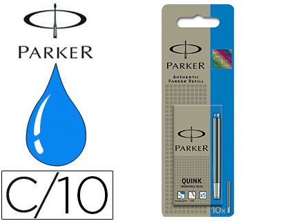 CARTOUCHE PARKER QUINK LONGUE ENCRE STANDARD BLEUE EFFAABLE BLISTER DE 10 UNITS