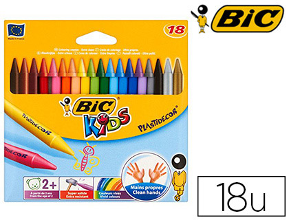 CRAYON CIRE BIC KIDS PLASTIDCOR 120MM RSISTANT NON SALISSANT TUI CARTON 18 UNITS