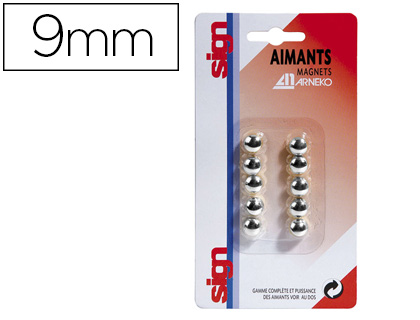 AIMANT SIGN ROND MTALLIS DIAMTRE 9MM COLORIS ARGENT PACK 10 UNITS