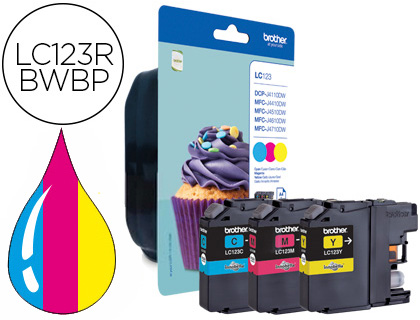 CARTOUCHE BROTHER JET D'ENCRE LC123RBWBP PACK 3 ENCRES COULEUR CYAN/MAGENTA/JAUNE