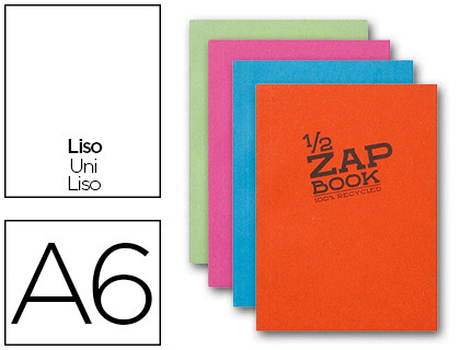 BLOC RECYCL CLAIREFONTAINE ZAP BOOK ENCOLL COUVERTURE CARTONNE FORMAT A6 105X148MM 180F 80G UNI 4 COLORIS