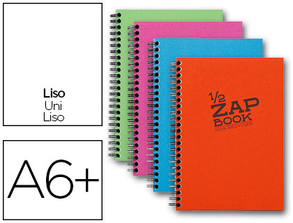 BLOC RECYCL CLAIREFONTAINE ZAP BOOK RELIURE INTGRALE COUVERTURE CARTONNE FORMAT 148X210MM 160F 80G UNI 4 COLORIS