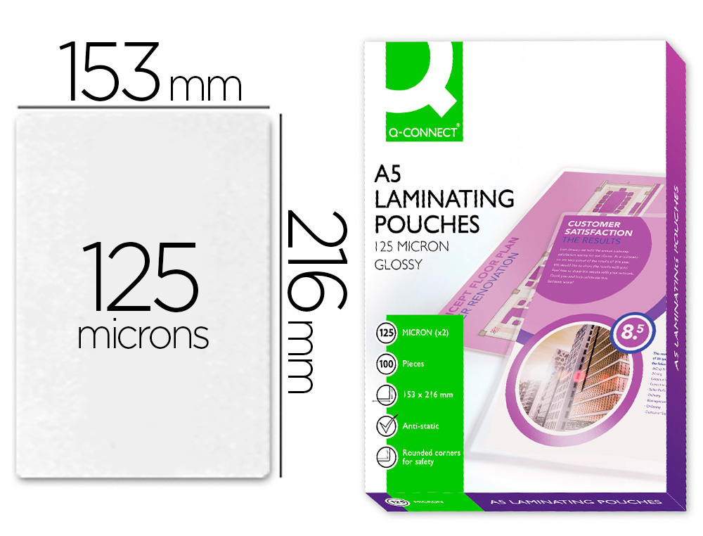 POCHETTE PLASTIFICATION Q-CONNECT  CHAUD CONOMIQUE FORMAT A5 125 MICRONS BOTE 100 UNITS