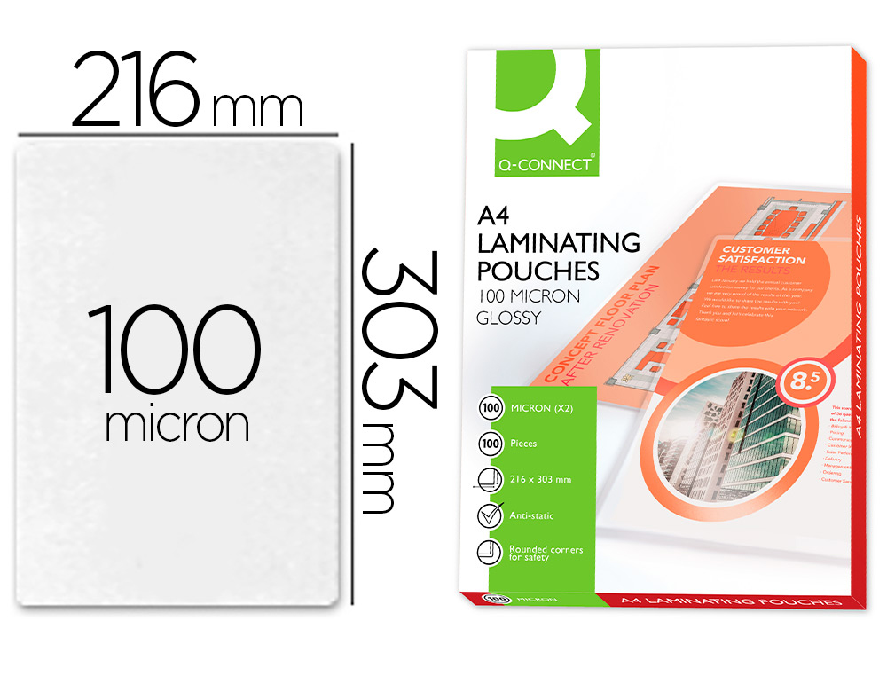 POCHETTE PLASTIFICATION Q-CONNECT  CHAUD CONOMIQUE FORMAT A4 100 MICRONS BOTE 100 UNITS