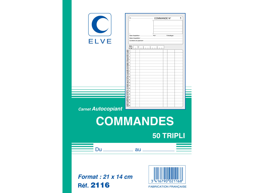 MANIFOLD ELVE AUTOCOPIANT 210X140MM FOLIOTAGE 50 TRIPLIS COMMANDES 1  50