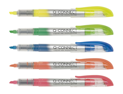 SURLIGNEUR Q-CONNECT CRITURE 1/3MM CORPS TRANSPARENT ENCRE LIQUIDE COULEUR JAUNE