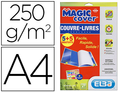 COUVRE-LIVRES ELBA MAGIC COVER PVC 9/100E 10 FEUILLES LISSE  INCOLORE