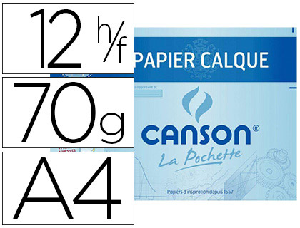 PAPIER CALQUE CANSON CRAYON ENCRE DESSIN INDUSTRIEL 70/75G A4 297X210MM POCHETTE 12F