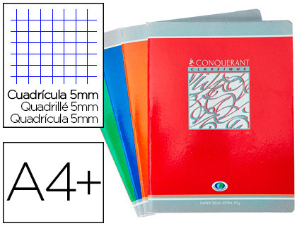 CAHIER D'CRITURE PIQU CONQURANT USAGE SCOLAIRE COUVERTURE VERNIE CARTE COUCHE A4+ 24X32CM 48 PAGES 90G SYS