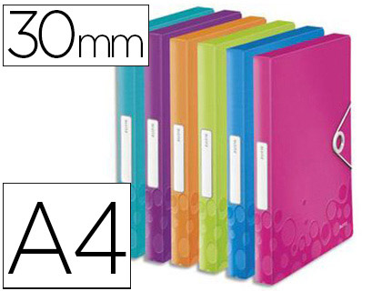 CHEMISE LEITZ WOW POLYPROPYLNE DOS RIGIDE 30MM A4+ 250X330MM 3 RABATS FERMETURE LASTIQUE UNIQUE COLORIS ASSORTIS