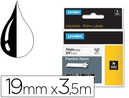 RUBAN TITREUSE DYMO INDUSTRIEL RHINO SUPPORT NYLON FLEXIBLE 19MMX3.5M COLORIS IMPRESSION NOIR/BLANC