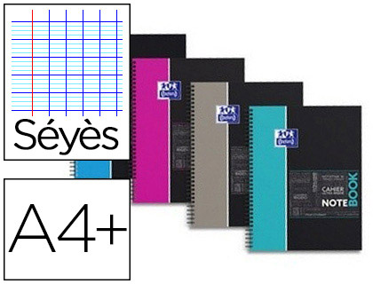 BLOC OXFORD NOTEBOOK RELIURE INTGRALE COUVERTURE CARTON EXTRA-RIGIDE A4+ 245X310MM 160 PAGES 90G SYS 4 TROUS