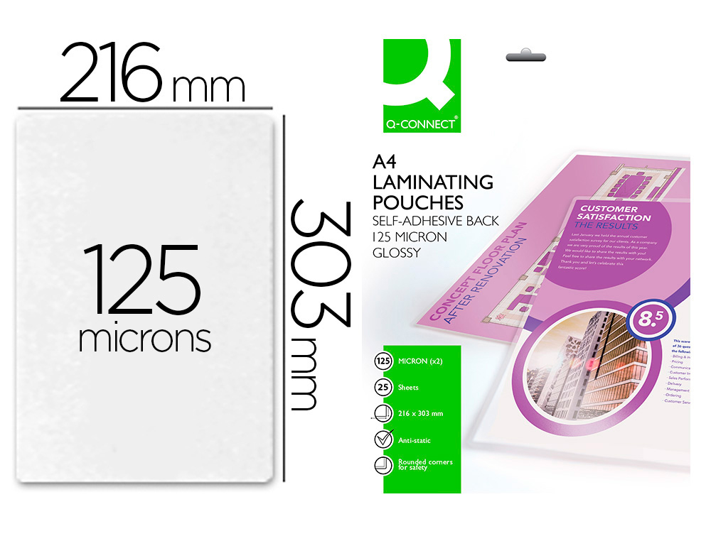 POCHETTE PLASTIFICATION Q-CONNECT  CHAUD CONOMIQUE FORMAT A4 125 MICRONS DOS ADHSIF BOTE 25 UNITS