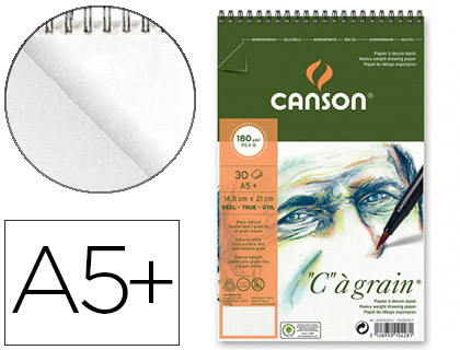 BLOC SPIRALE CANSON C  GRAIN CROQUIS DOS TRS RIGIDE 180G A5 148X210MM 30F