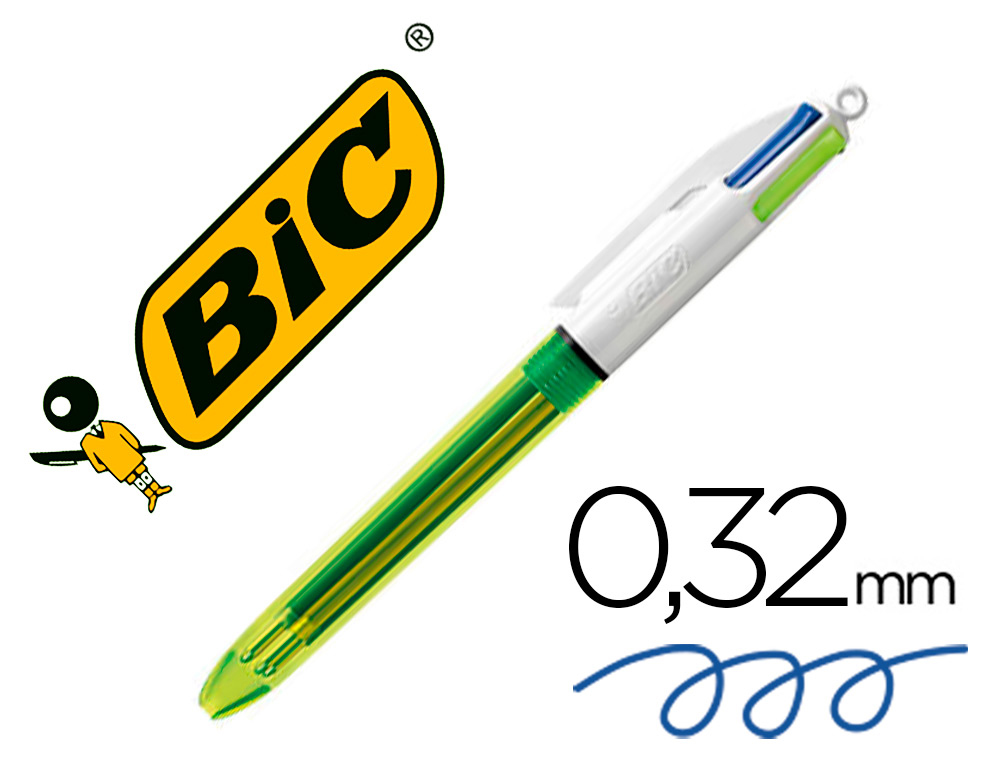 STYLO-BILLE BIC 4 COULEURS GRIP PRO POINTE MOYENNE ENCRE CLASSIQUE RTRACTABLE RECHARGEABLE 4 COULEURS FLUO