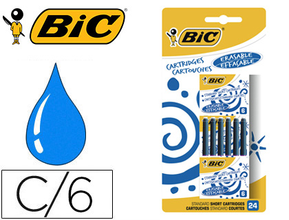 CARTOUCHE COURTE BIC EFFAABLE STANDARD ENCRE COULEUR BLEU BLISTER DE 24 UNITS