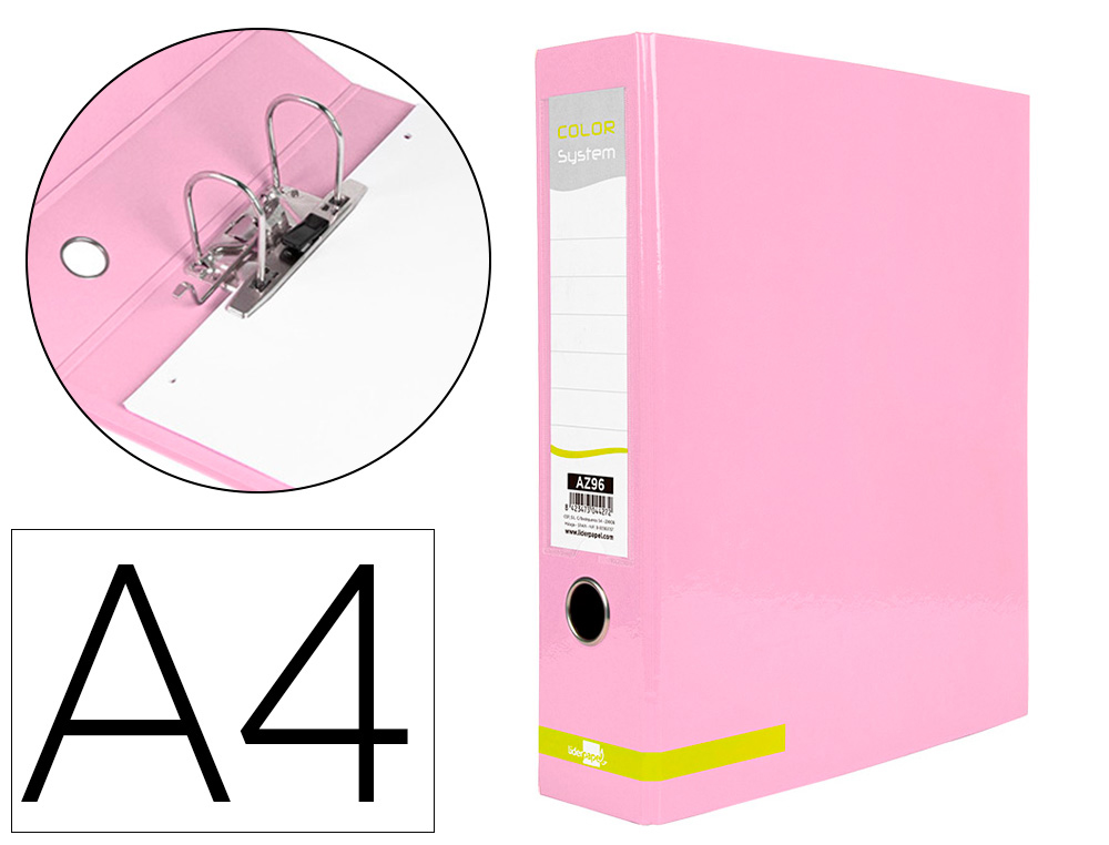 CLASSEUR A LEVIER LIDERPAPEL A4 COLOR SYSTEM DOS DE 80 MM  COLORIS ROSE