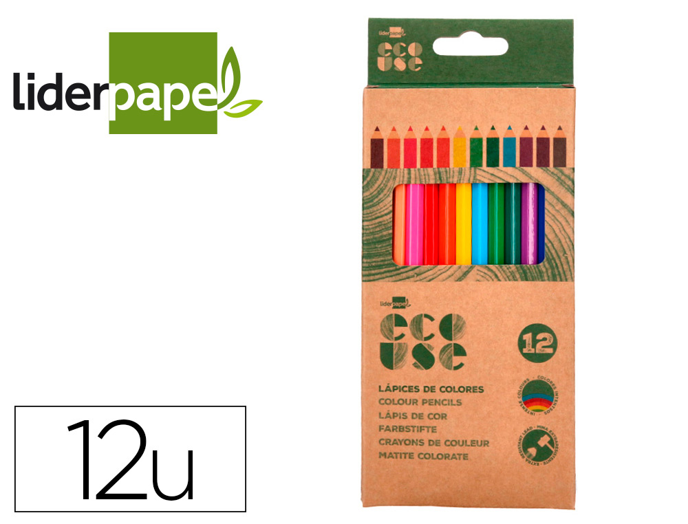CRAYON COULEUR LIDERPAPEL CERTIFIE FSC MINE             EXTRA-RESISTANTE ECOUSE ETUI  CARTON DE 12 COLORIS ASSORTIS