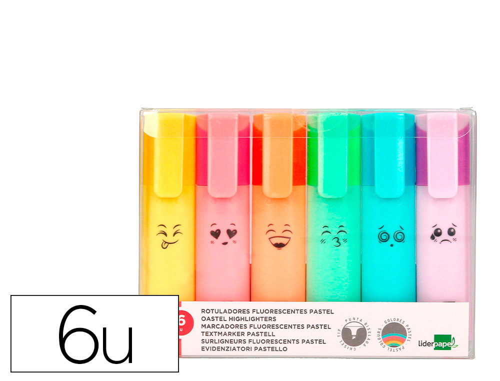SURLIGNEUR LIDERPAPEL FLUORESCENT POINTE BISEAUTE   ETUI DE 6 UN COLORIS PASTEL   ASSORTIS