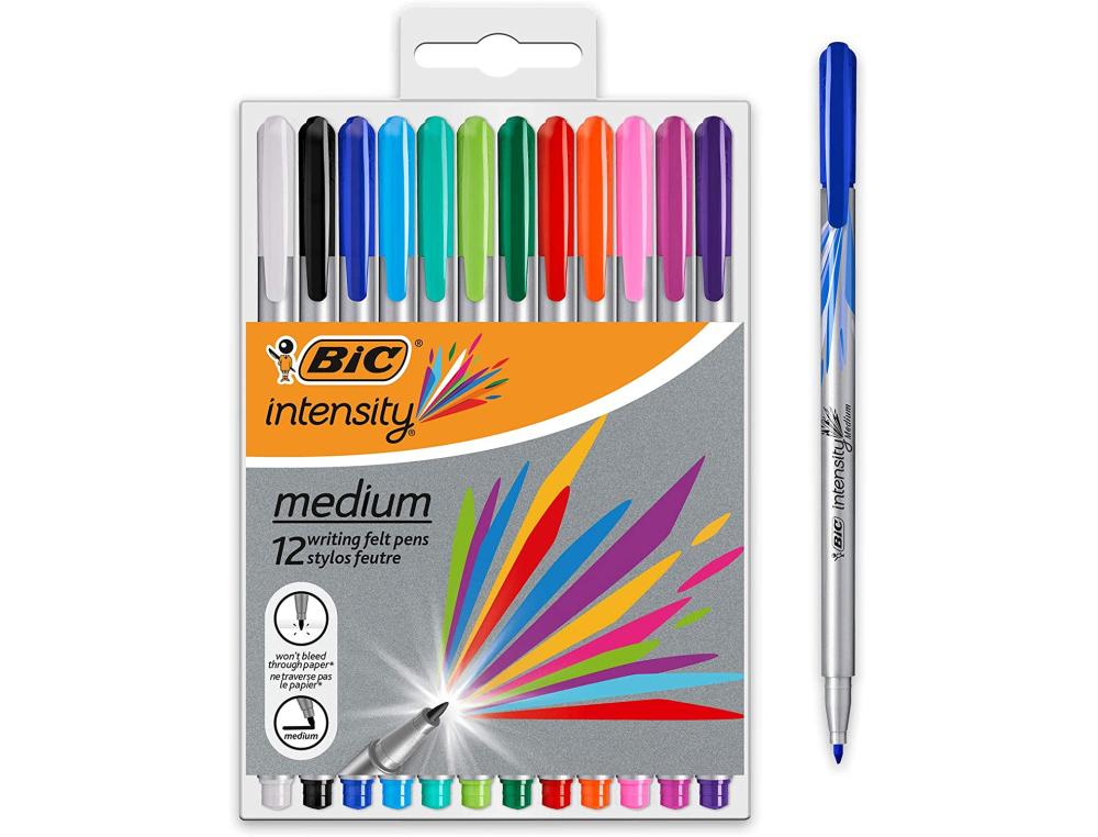 FEUTRE D'ECRITURE BIC INTENSITY POINTE MEDIUM PACK  SEMI DURABLE DE 12 UNITES     COLORIS ASSORTIS