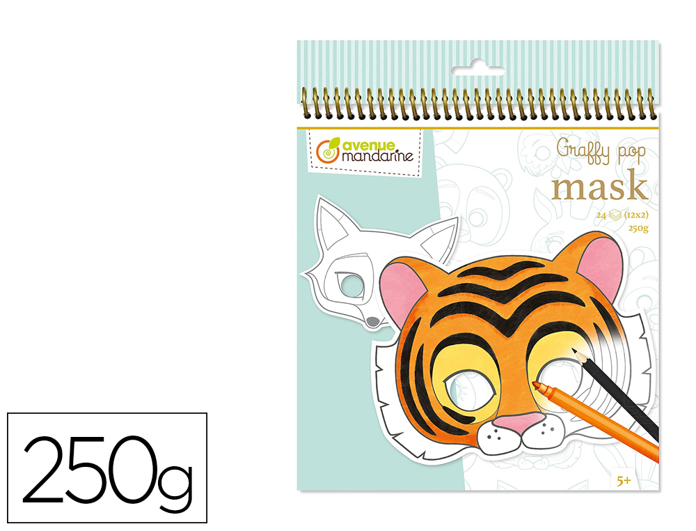 MASQUE A COLORIER AVENUE MANDARINE GRAFFY POP MASK     THEME ANIMAUX 250G 12 DESIGNS X2 CARNET 24 FEUILLES