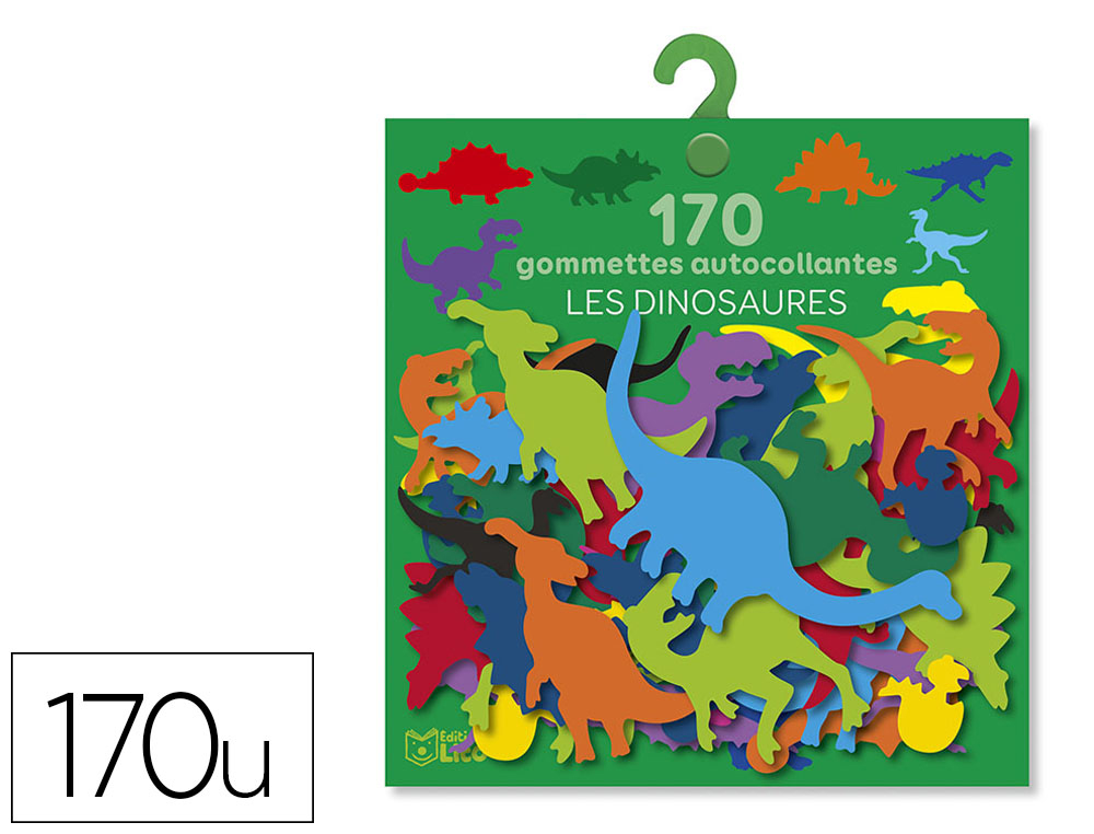 GOMMETTE AUTOCOLLANTE EDITIONS LITO MATERNELLE LES  DINOSAURES 10 COULEURS        DIFFERENTES SACHET 170 UNITES